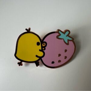 Daiso Korilakkuma Mystery Enamel Pin - Kiiroitori with Strawberry